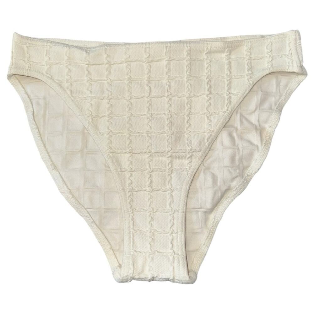 Eres Women’s 38 M Ivory Cream Textured Windowpane High Waisted Bikini Bottom - Picture 2 of 7